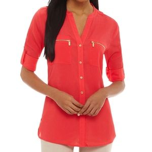 Calvin Klein red front zipper pockets long sleeves